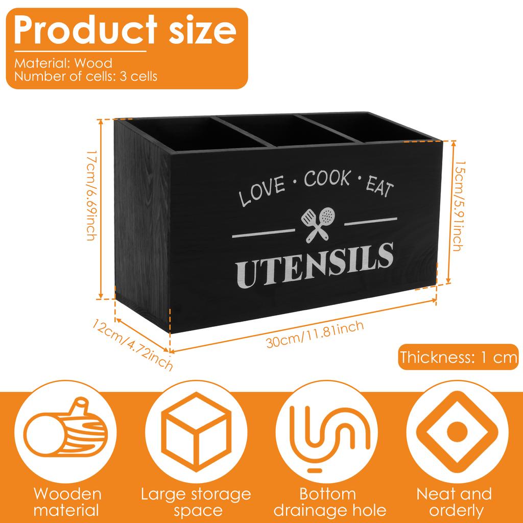 Holz Küche Besteck Caddy Organizer Besteck Besteckständer Halter mit 3 Fächern Abtropf Aufbewahrungsregal für Restauranttisch