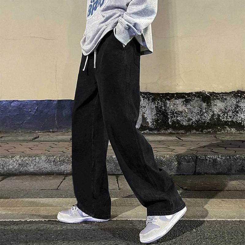 Móda Pánské Jednobarevné Džíny Volné Rovné Korejské Vintage High Street Hip-hop Y2K Ležérní Denní přetahovací široké kalhoty