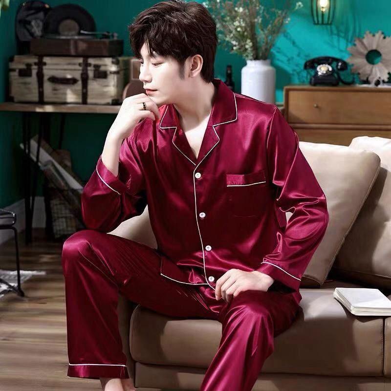 

Men s Pajamas Loose Long Sleeved Cardigan Set Casual Home Wear Two-piece Set XL