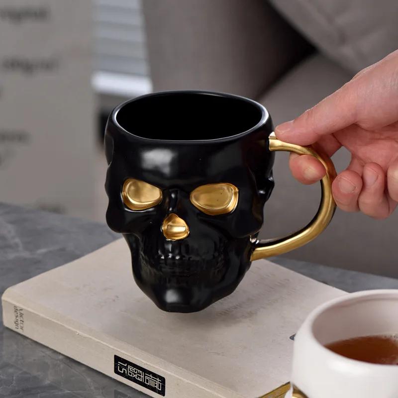 1Pc 580ML 600ML Porcelain White Black Skull Coffee Cup Beer Mug Drinkware For Juice Milk Ceramic Soup Bowls Halloween Gift