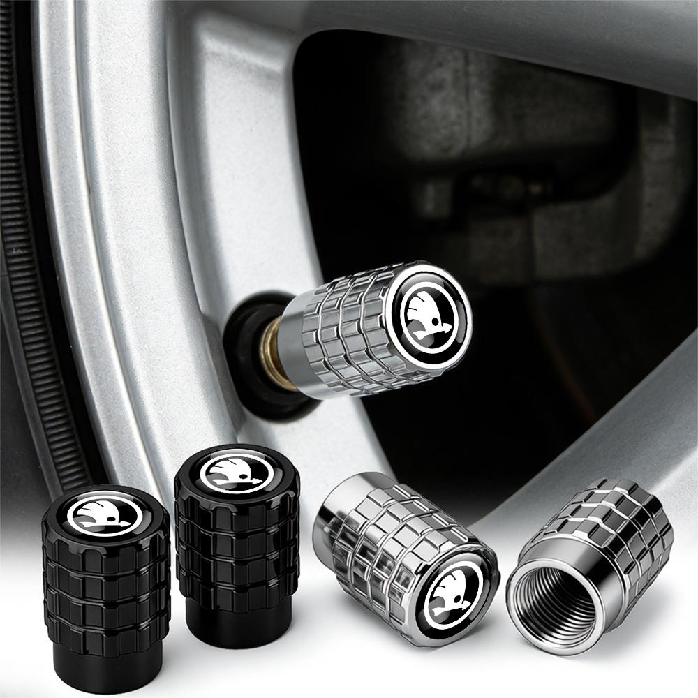 4PCS Tire Valve Caps Car Motorcycle Wheel Tyre Air Valve Cover For Skoda Rapid Scala Kodiaq Fabia Kamiq Karoq Octavia A5 S VII