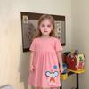 Girls Summer Short Sleeve Princess Dress Round Neck Floral Embroidered