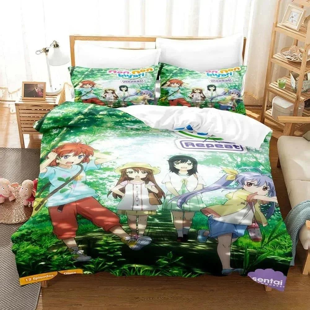 3D Print Anime Non Non Biyori Bedding Set Printed Bed Set With Pillowcase Bed Duvet Cover Soft Queen King Size Bedclothes Home