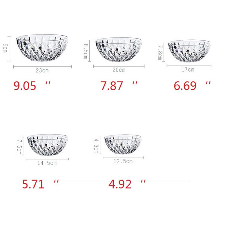 Salad Bowl Tableware Fruit Vegetables Acrylic Clear Bowl Round Dinner Kitchen Dinnerware Multi Size Cookware Creative Plastic