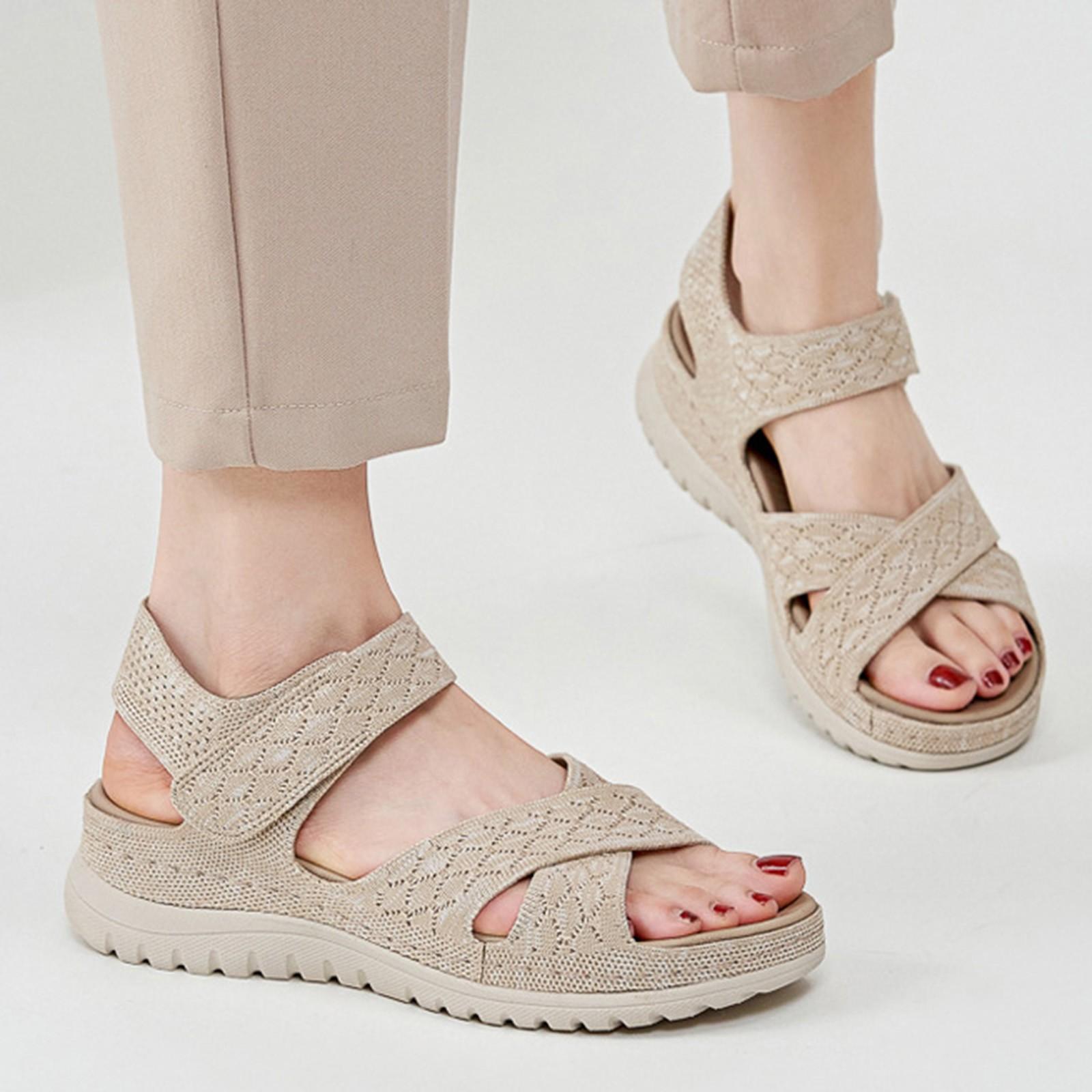 

Women S Sandals New European And American Sports And Leisure Sandal With Adhesive Strap Hollow Out Thick Bottom Womens Shoes 37 бежевий
