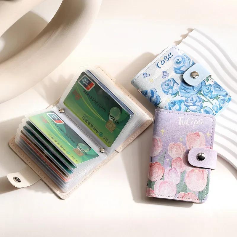 Retro Oil Painting Card Bag Large Capacity Women's Multi Slot Card Covers Driver's License Holder Credit Card Holder Coin Purse