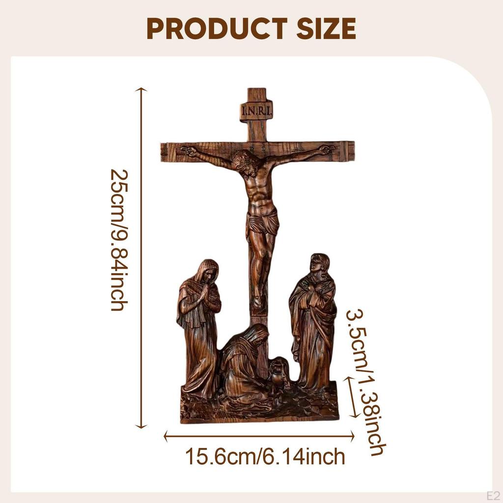 Standing Crucifix with Stand Solid Wood Catholic Ornament Table Cross Jesus On The