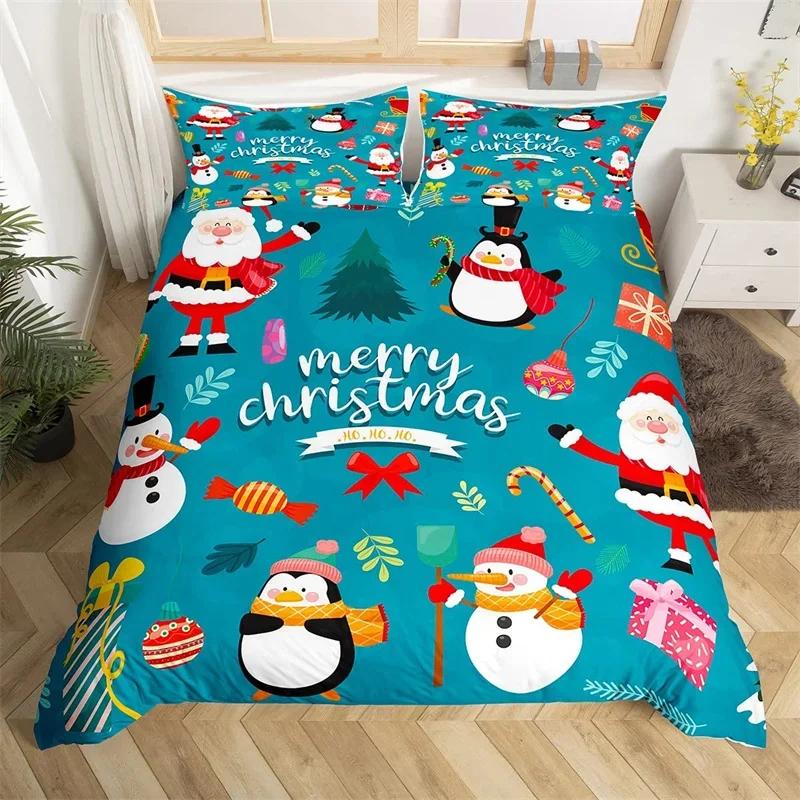 Weihnachts-Bettbezug Cartoon Schneemann Hirsch Rentier Bettwäsche-Set Einzelgröße Mikrofaser Niedlich Lebkuchen Strumpf Bettdeckenbezug