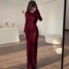 2025 European & American Fitted Long-Sleeve Crew Neck Dress - Autumn Solid Color Women's Fashion
