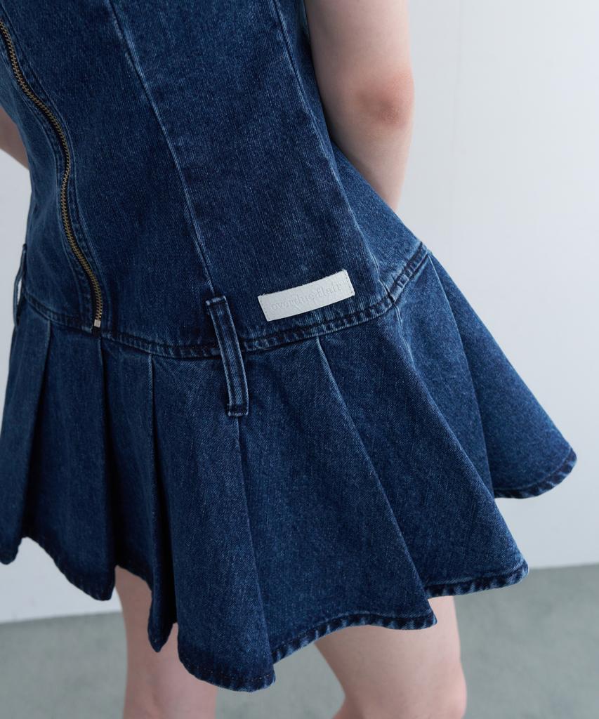 Obeodyupeulleeo Halter Neck Pleated Denim Dress_Indigo