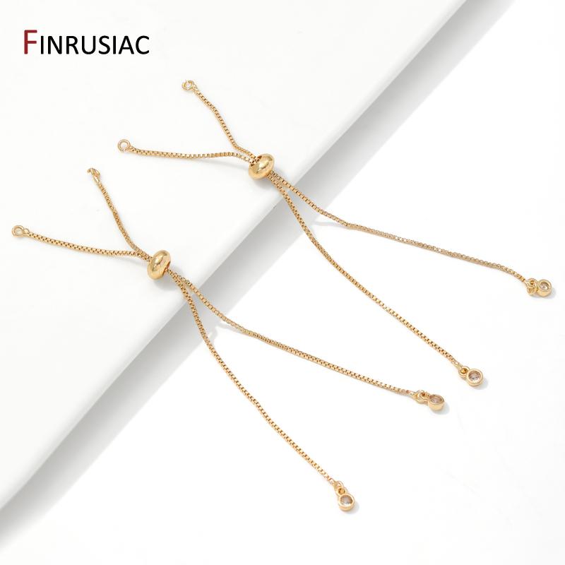 14K Gold Plated Brass Inlaid Zircon 12cm Adjustable Slider Bracelet Chain,Box Extender Chain For DIY Bracelet Making Accessories