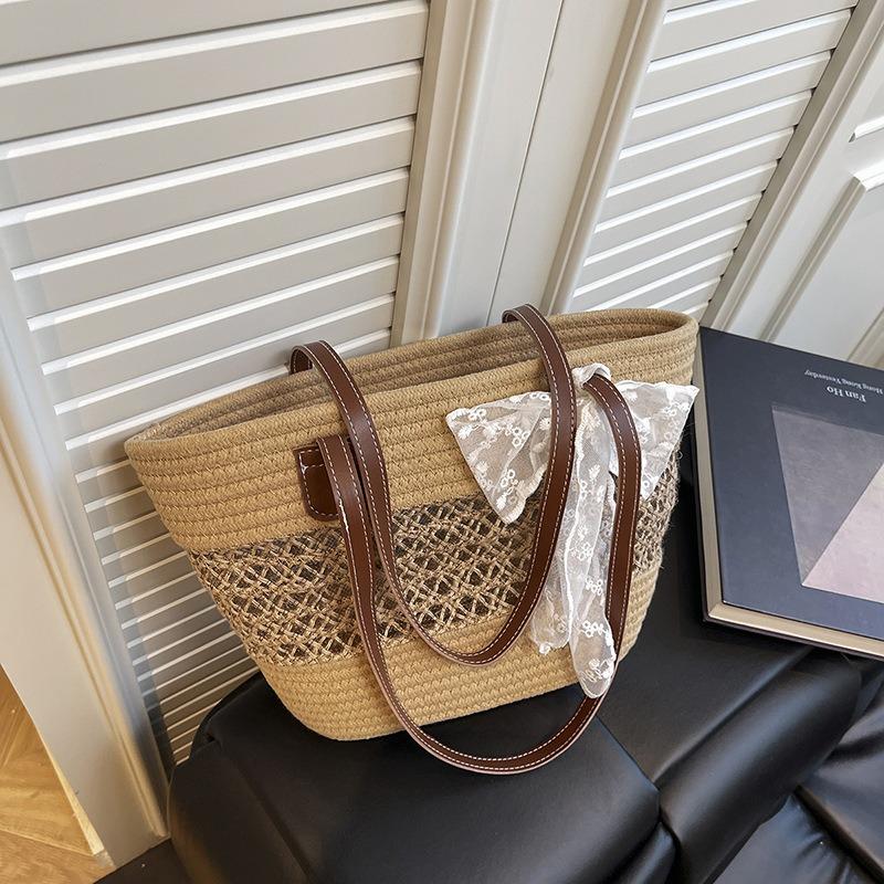 Summer's New Silk Scarf Handbag Is Popular Today, Large-capacity Woven Shoulder Underarm Cabbage Basket Tote Bag