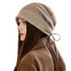 Pile Hat Woman Autumn and Winter Versatile Show Face Small Bag Head Cold Hat Big Head Circumference Drawstring Crimping Knitting Wool Confinement