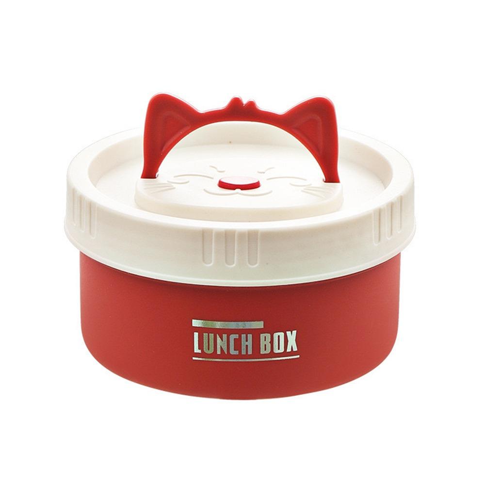

304 Stainless Steel Food Container Round Microwavable Bento Box Fresh-keeping Box Commuting Red-450ml
