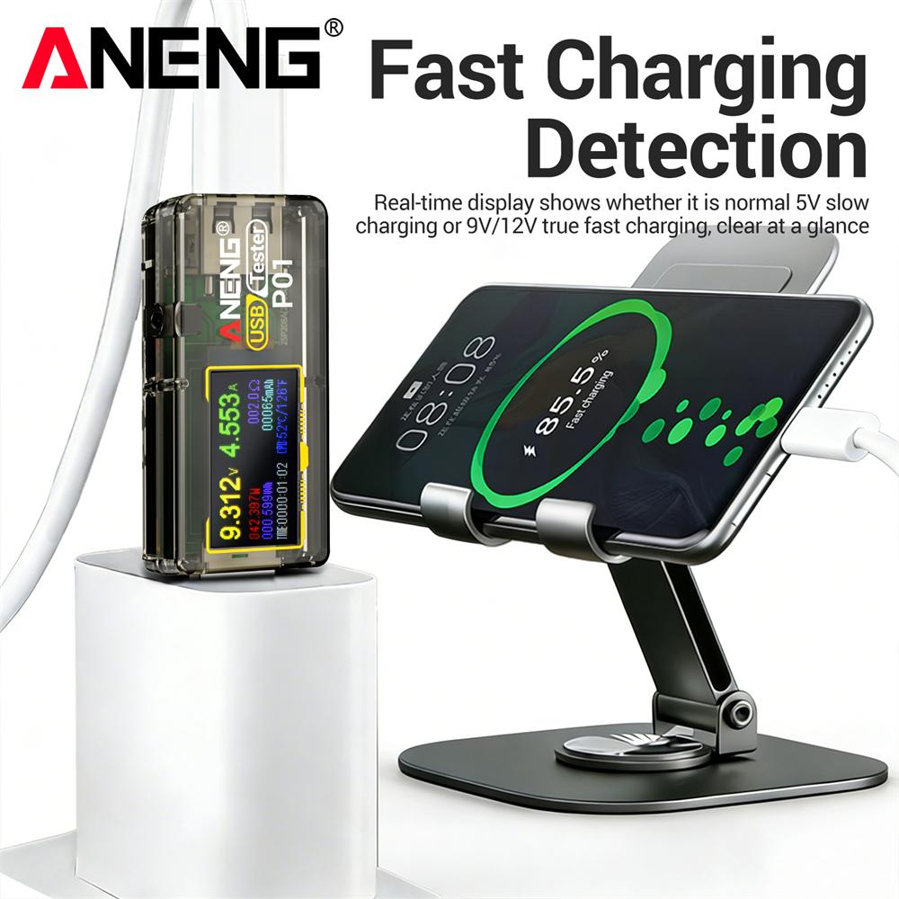 Digital USB Tester Voltage Current Capacity Tester Voltage Display 4-30V Multi-function Fast Charging Detector Monitor ANENG P01