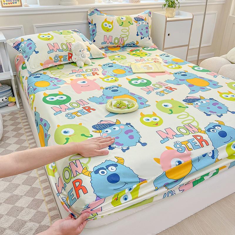 Washed Cotton Fitted Sheet Mattress Protector Non-Slip Bed Cover Pillowcase Set Modern Minimalist