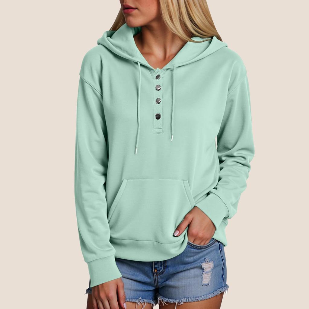 Women's Long Sleeve Hoodie Pullover Button Up Hoodie Casual Solid Color Casual Hooded