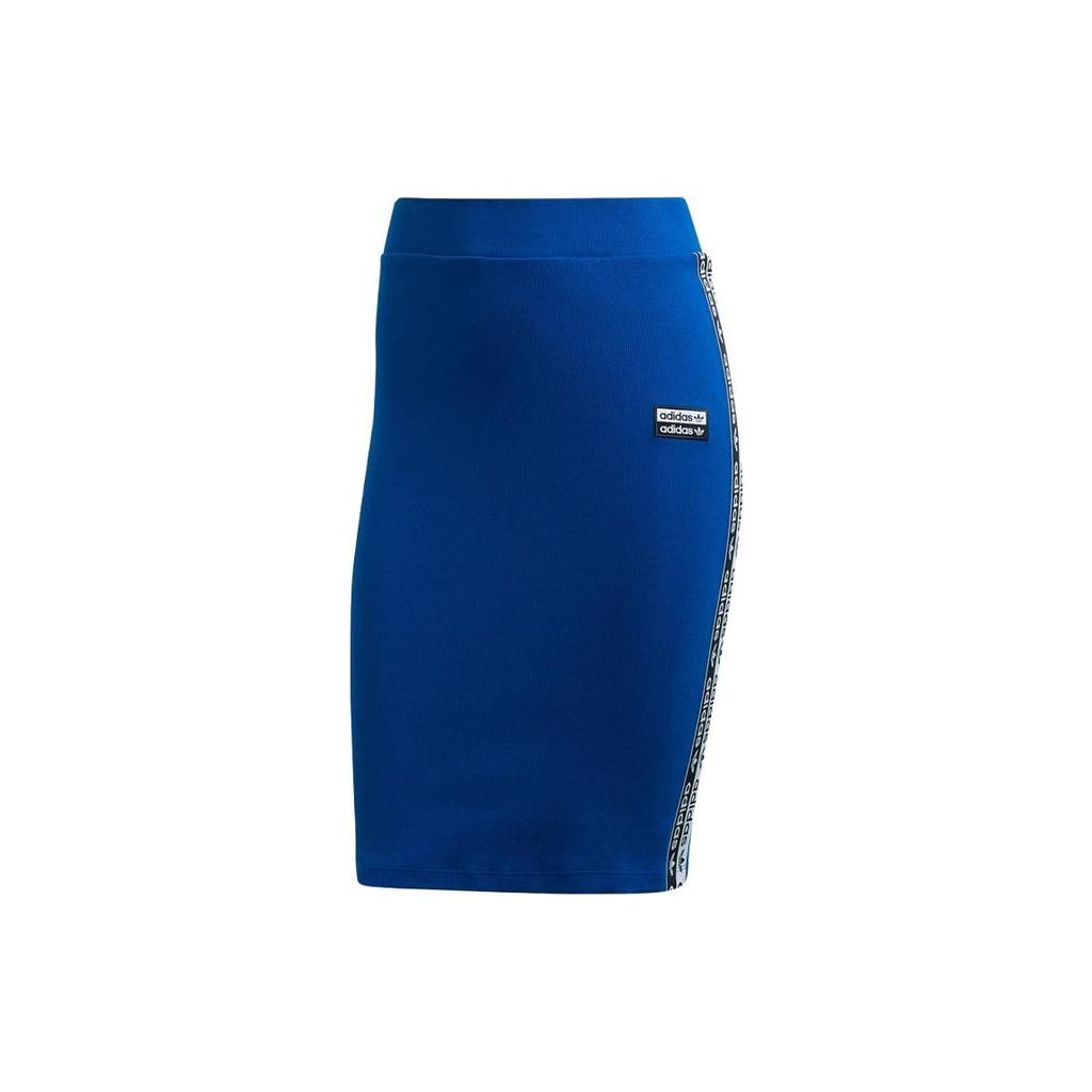 Adidas Originals Colorblock Letter Print High-Waisted Knit Casual Skirt Women Bottoms Blue ED7421