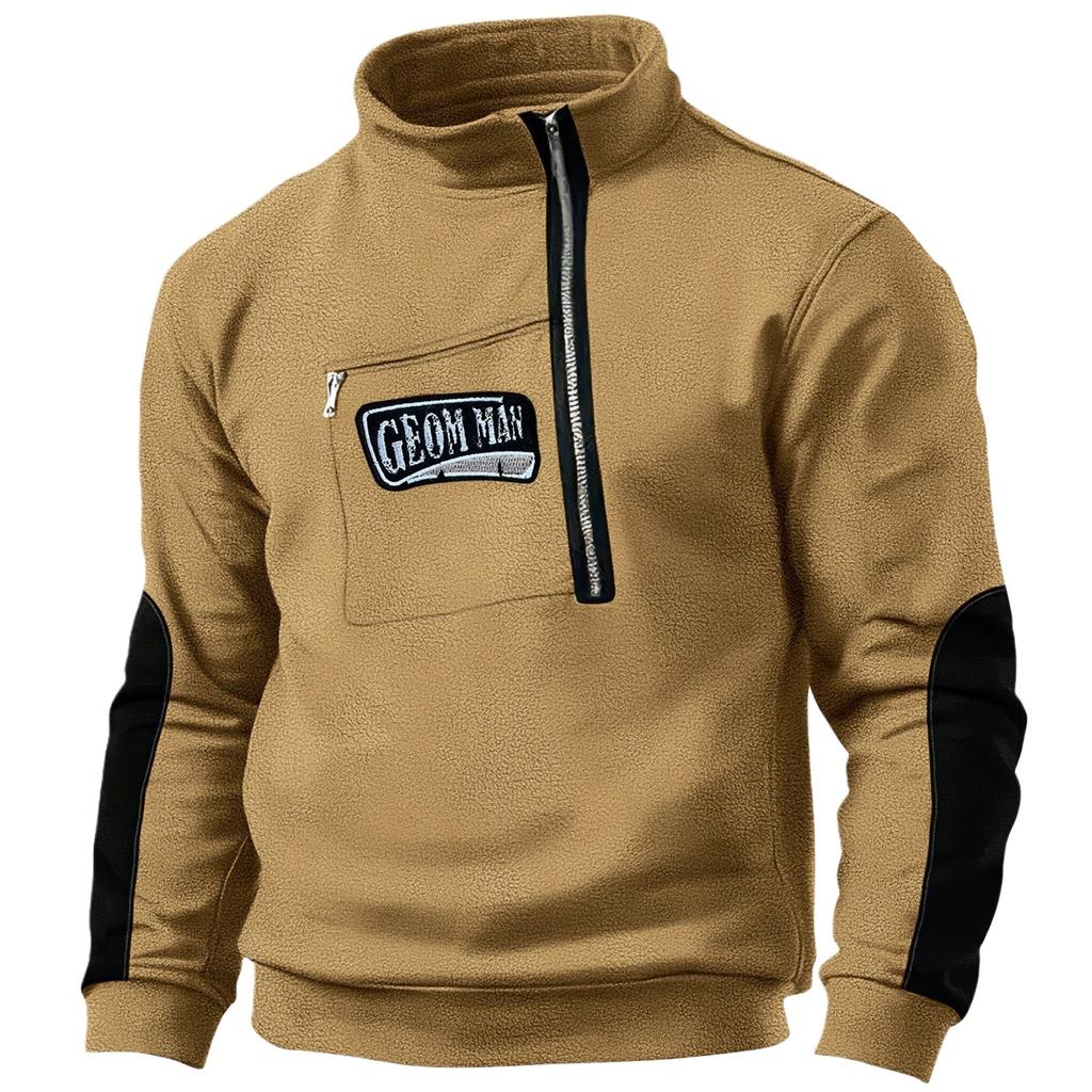 Men's Winter Zipper Sweatshirt Fleece Warm Sweatshirt Men's Pullover Stand Collar Sweatshirt