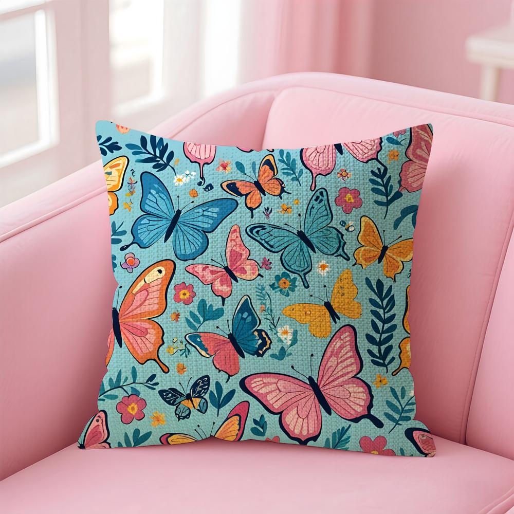 Colorful Floral Animal Cushion Cover Natural Linen Pillow Case Double-Sided Print Decorative Sofa Pillowcase Home Decor Gift