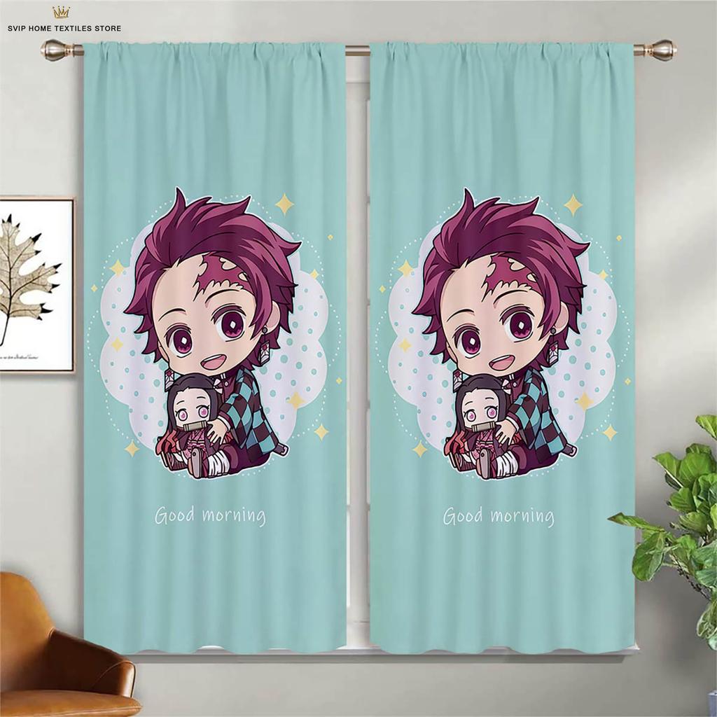 Japanese Comic Printed Curtains, Hot-Blooded Animation, Living Room, Study, Children's Room, Decorative, Easy to Wash, 2Pcs