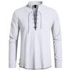 Men's Casual Hippie Style Drawstring Collar Long Sleeve Shirt Cotton Linen Blend Lightweight Comfortable Top for Everyday Wear
