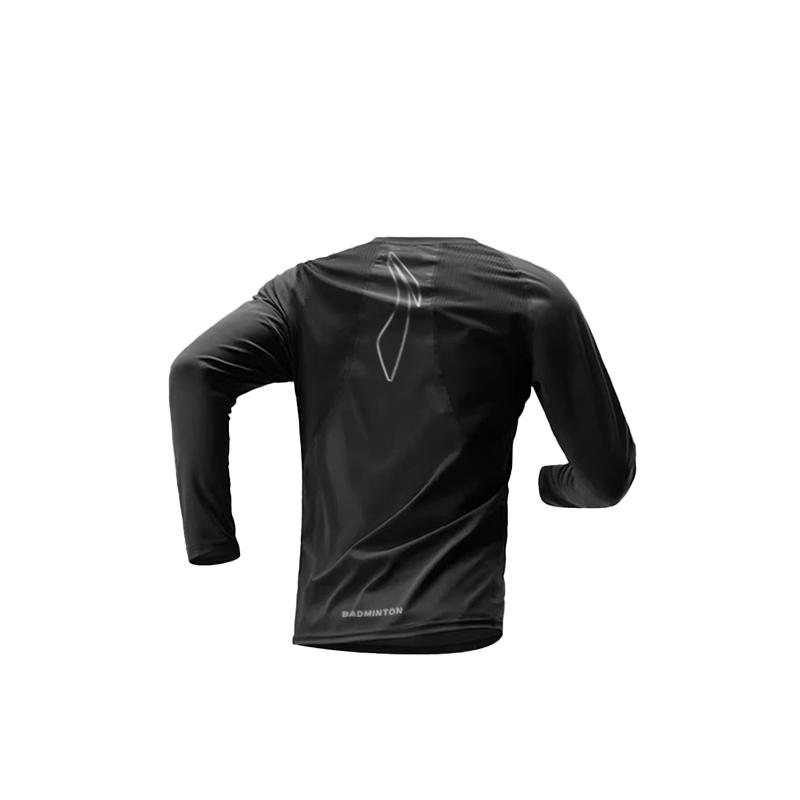Li-Ning Pánské sportovní tričko s dlouhým rukávem, kulatým výstřihem a vysokou elasticitou, prodyšné, rychleschnoucí, základní vrstva, černé, AUDU097
