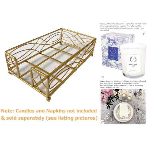 Chez JuJu Antique Gold Elegant and Sturdy Guest Napkin Holder | Premium Disposable Paper Hand Towel Storage Tray Caddy | Classic Brass Vintage Bronze