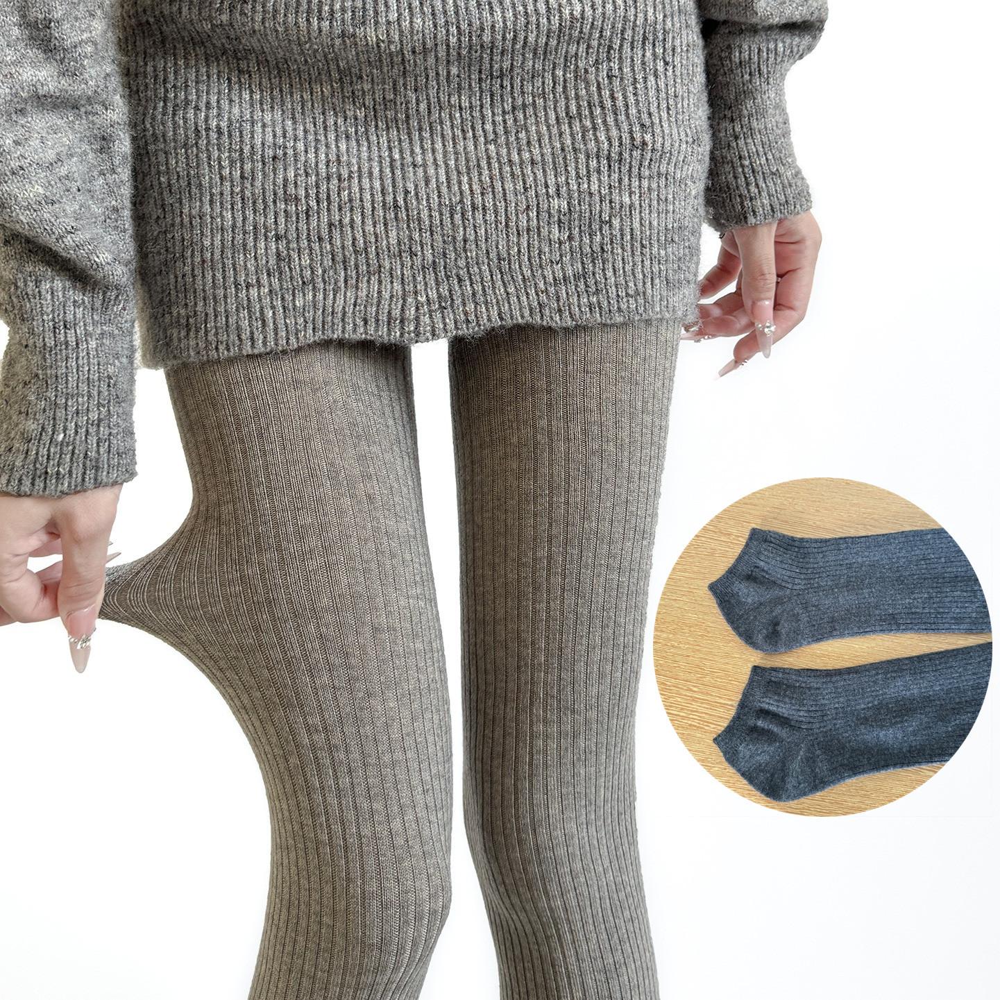 Verdickte Warme Strumpfhosen Damen Herbst und Winter Kaschmir Wolle Thermosocken Leggings Vertikales Muster Warme Fleece Strumpfhose Eng One Size
