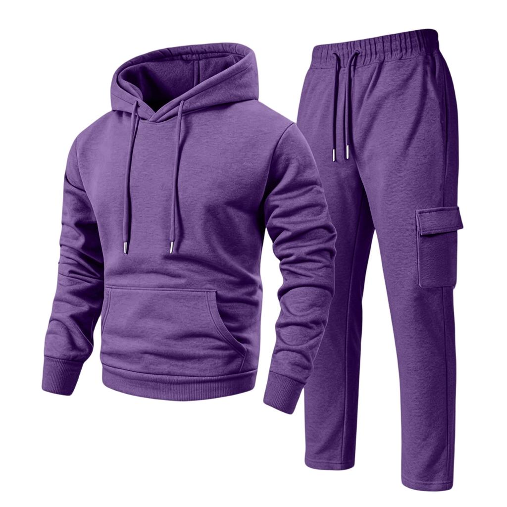 Men's Casual Hooded Zip-Up Jacket and Multi-Pocket Cargo Jogger Pants 2-Piece Set for Outdoor Sports