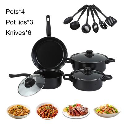 12-delige Anti-aanbak Kookgerei Set Diepe Koekenpan met Deksel Melkkannetje Maifan Steen Koekenpan Stapelbare Potten Set voor Alle Kookplaten