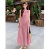 Lazy Wind Pink Cotton and Linen Sleeveless Dress Women's Summer Loose and Thin Temperament Vacation Travel Photo Long Dress Tide
