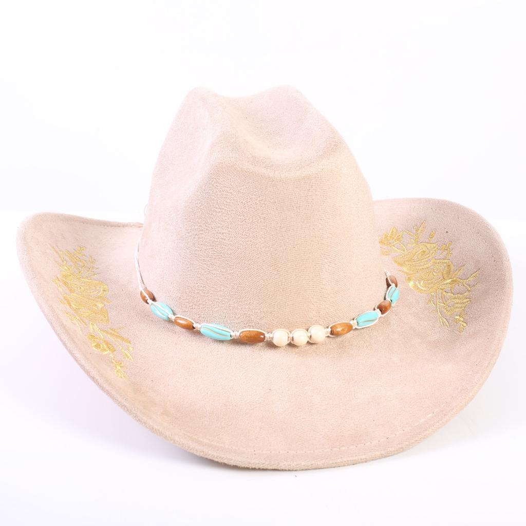 Popolare cappello western da cowboy in camoscio classico europeo e americano da uomo e donna con tesa larga ricamato cappello da sole da esterno