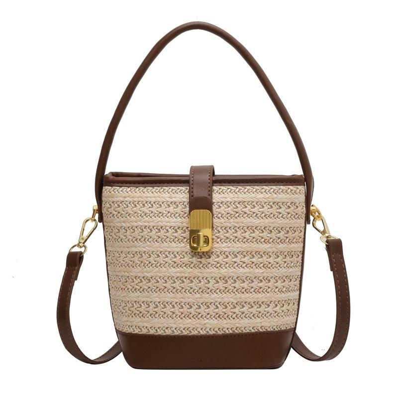 

Портативная плетеная сумка, женская текстурная соломенная сумка, сумка через плечо, повседневная сумка-ведро.