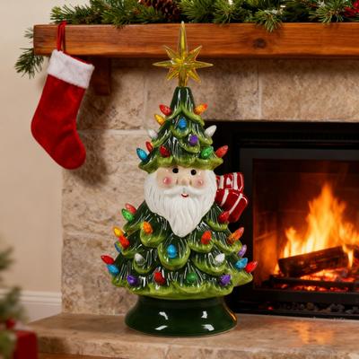 Lighted Up Santa Christmas Tree Decor 11 Inch Resin Old Man Christmas Tree Light with Multicolored Lights And Star Topper for Holiday Tabletop Decor