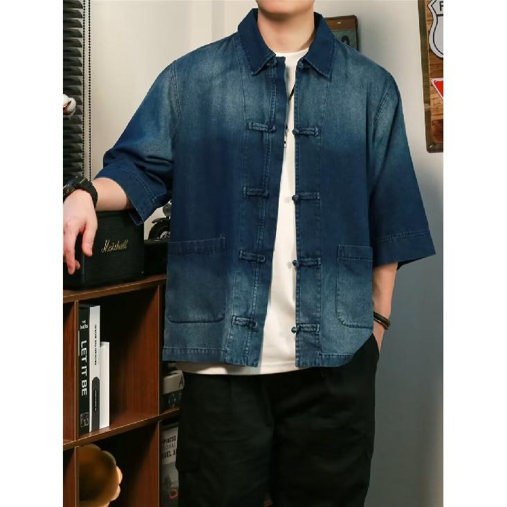 Kortärmad skjorta Herr Sommar Japansk Retro Lös Ledig Femkvartsärmad Skjorta Trendig Märkesskjorta Jacka