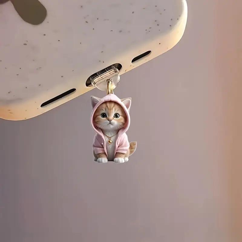 2D Acrylic Flat Cat Dust Plug For Iphone Lightning Connector And Type-C Oval Connector Dust Plug Pendant Hanging Decoration
