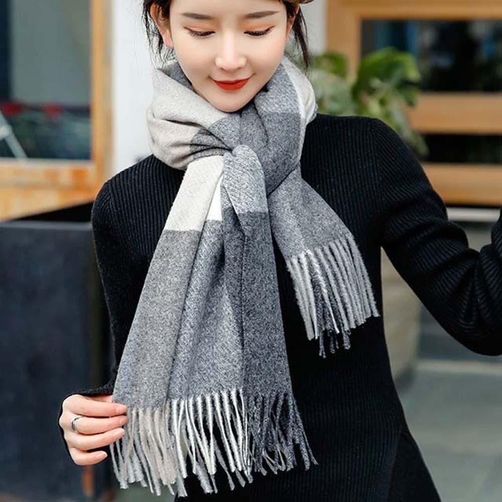 Soft Knitted Wool Scarf Wool Long Neckscarf with Tassel Large Classic Plaid Scarf  Winter