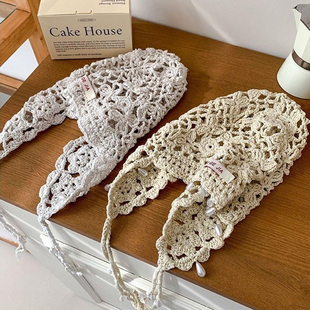 Pearls Crochet Tassels Cap Handmade Weave Basin Hats Cute Knitted Beanies Caps Outdoor