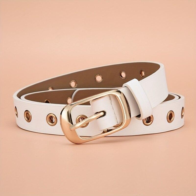 1 peça Cinto Novo Feminino Moda Cinto de Ilhós de Metal Sem Furos Cinto Vazado de Couro PU Combinado com Jeans Cinto para Homens e Mulheres