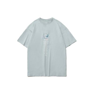 Li Ning Sport Fashion Series Planet Letter Print Round Neck Short Sleeve T-Shirt Men Tops Mist-Blue AHSR161-5