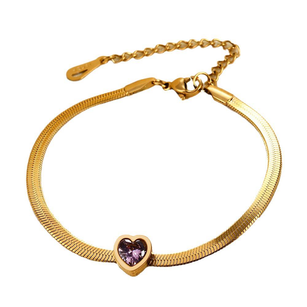 14K Goud Roestvrij Staal Hart Armband met Diamant en Zirkonia in Groen, Wit en Roze
