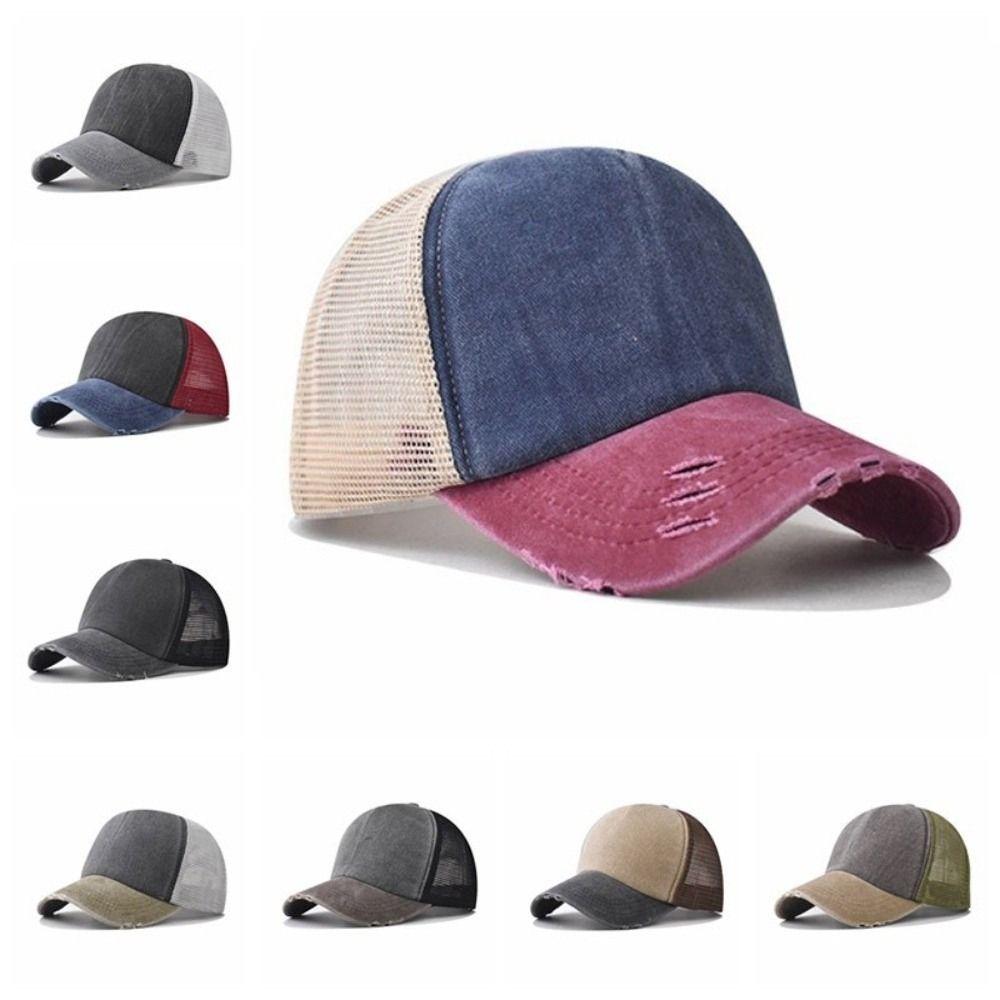 Washed Cotton Mesh Sun Hat Color-blocked Snapback Hat Summer Baseball Cap