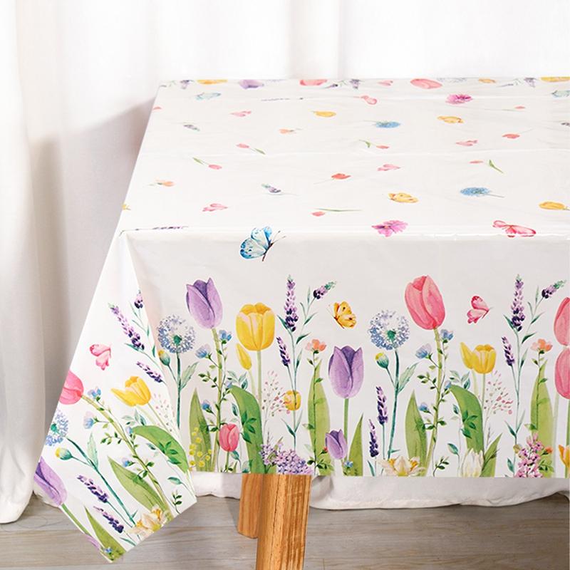 Spring Tulip Lavender Tablecloth, Disposable Seasonal Spring Summer Floral Butterfly Kitchen Dining Table Decoration for Home
