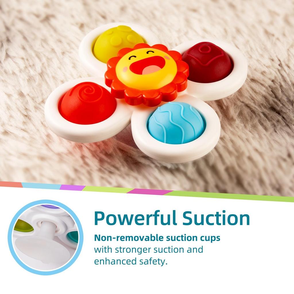 Hand Kids Cat Bath Toy with Suction Cup Spinner, Toy, Toy, (Carrot, Bee, Sun)