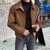 Vintage Jacket Man Casual Loose Zipper Fashion Retro Short Coat Men Spring Solid Turndown Collar Street Outwears
