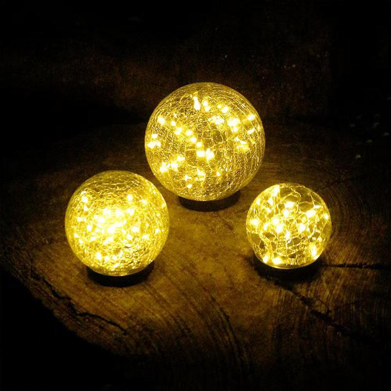 Solar Powered Cracked Glass Ground Stake Light Bright Soft Light For Garden Patio Camping Decor