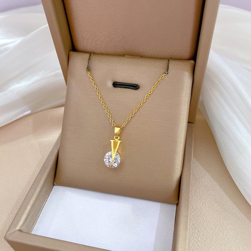 Titanium Steel Micro-Inlaid Luxury Necklace: Elegant Full Diamond Gold Design for Women