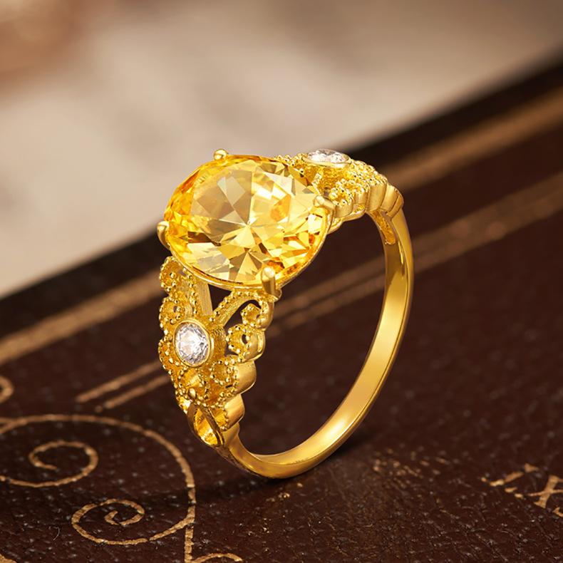 2026 Brushed Gold-plated Golden Zirconium Sugar Cube Women s Open Ring Lace Women s Ring Temperament Rock Sugar Series Resizable
