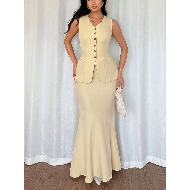 Tank Top and Skirt Set Western Style Fashion Temperament Sleeveless Vest Top Skirt Two-piece Set